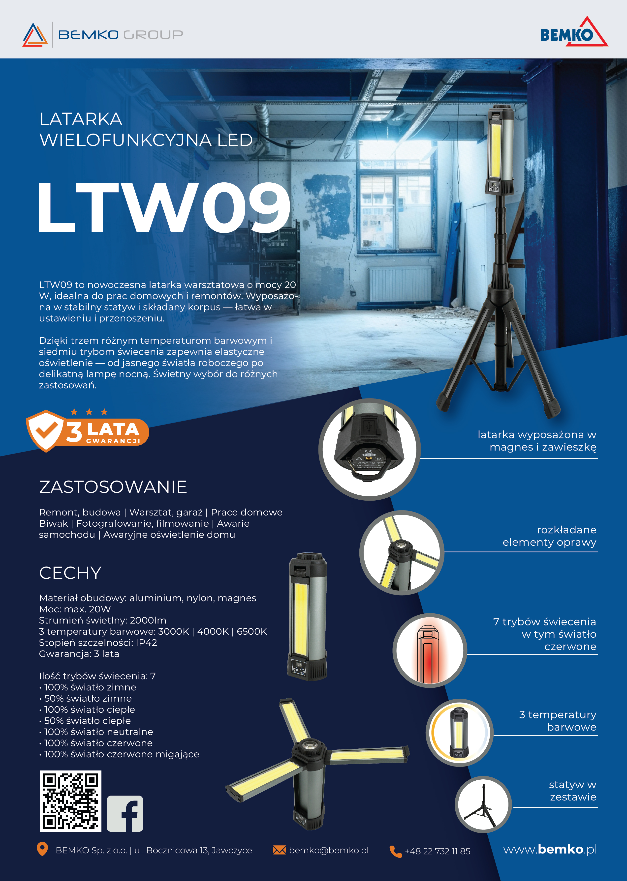 LATARKA WIELOFUNKCYJNA LED - LTW09 - NOWOŚĆ